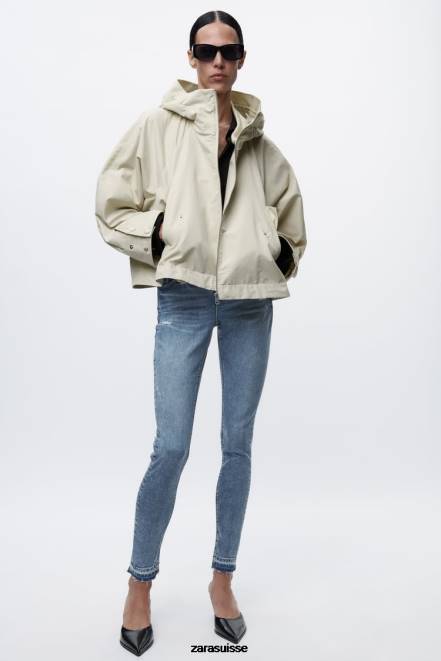 Zara vêtements P66V5 femmes parka courte à capuche écru