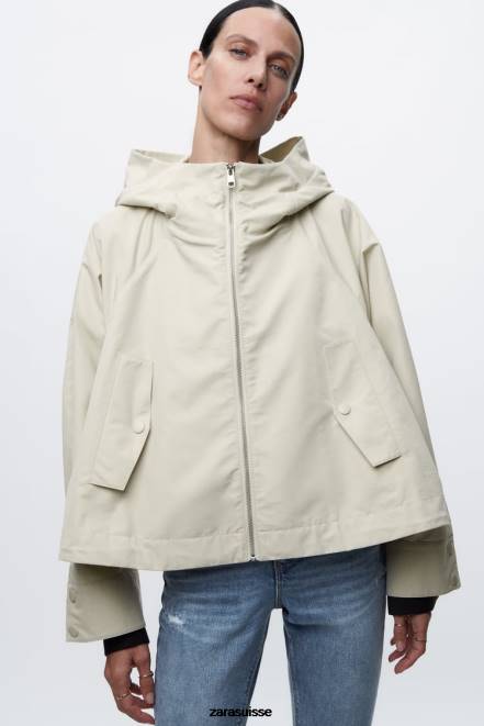 Zara vêtements P66V5 femmes parka courte à capuche écru