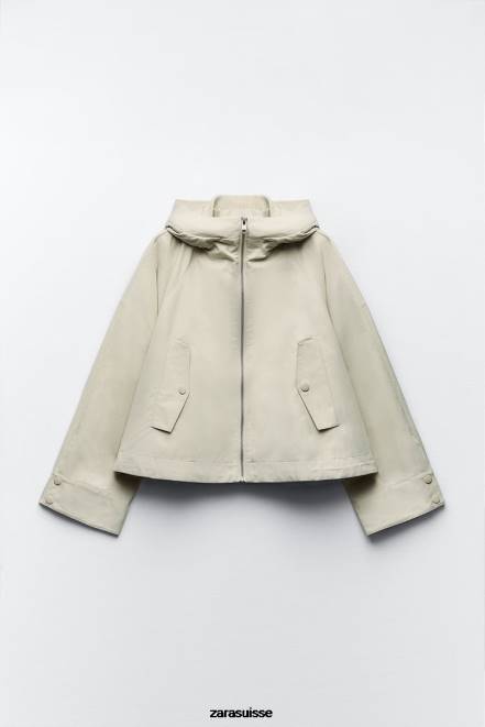 Zara vêtements P66V5 femmes parka courte à capuche écru