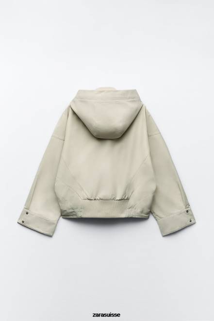 Zara vêtements P66V5 femmes parka courte à capuche écru