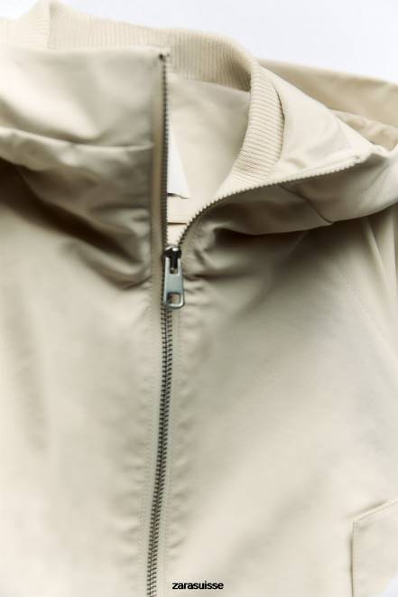 Zara vêtements P66V5 femmes parka courte à capuche écru