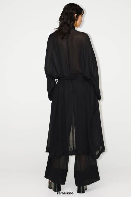 Zara vêtements P66V62 femmes trench fluide effiloché noir