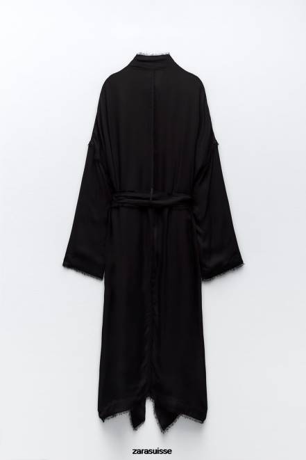 Zara vêtements P66V62 femmes trench fluide effiloché noir