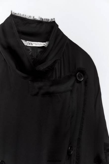 Zara vêtements P66V62 femmes trench fluide effiloché noir
