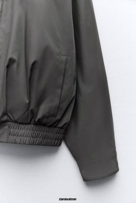 Zara vêtements P66V64 femmes bomber coupe droite déperlant gris foncé