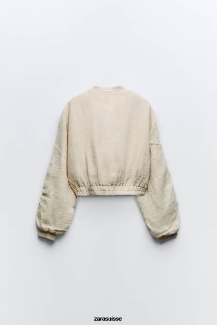Zara vêtements P66V66 femmes bomber à poche en lin sable