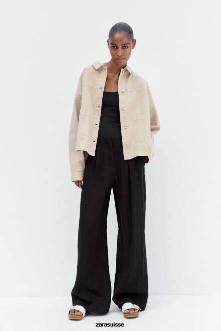 Zara vêtements P66V67 femmes veste à poches plaquées sable