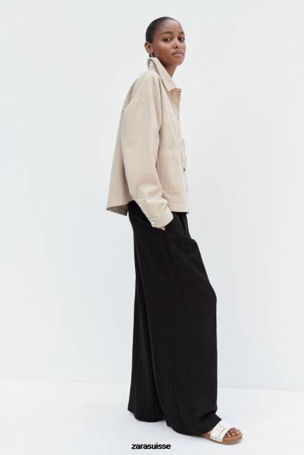 Zara vêtements P66V67 femmes veste à poches plaquées sable