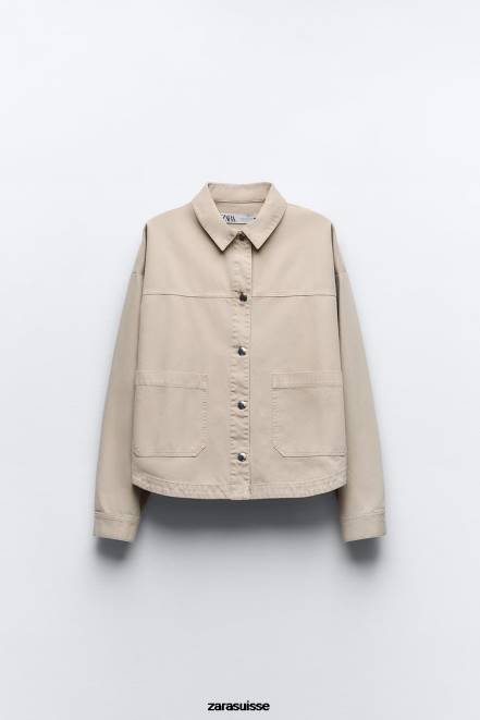 Zara vêtements P66V67 femmes veste à poches plaquées sable