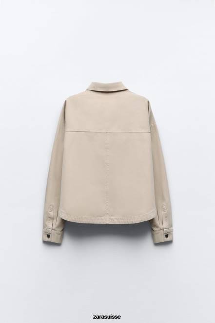 Zara vêtements P66V67 femmes veste à poches plaquées sable