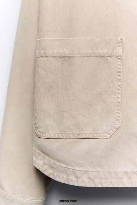 Zara vêtements P66V67 femmes veste à poches plaquées sable