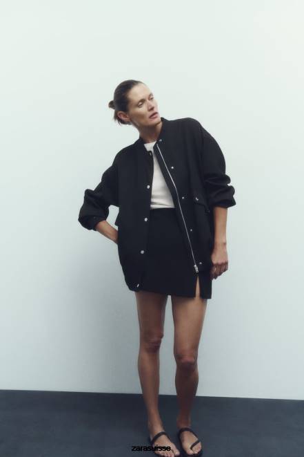 Zara vêtements P66V68 femmes veste bomber à rabat noir