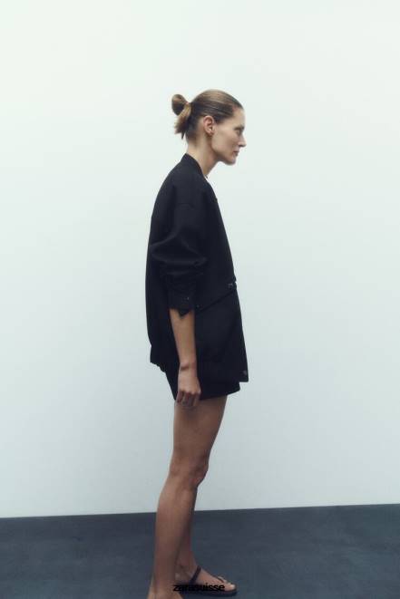 Zara vêtements P66V68 femmes veste bomber à rabat noir