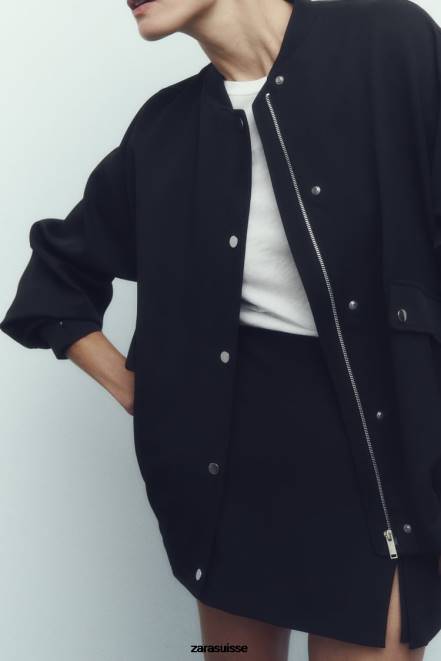 Zara vêtements P66V68 femmes veste bomber à rabat noir