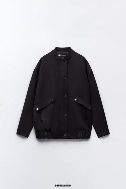 Zara vêtements P66V68 femmes veste bomber à rabat noir