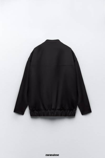 Zara vêtements P66V68 femmes veste bomber à rabat noir