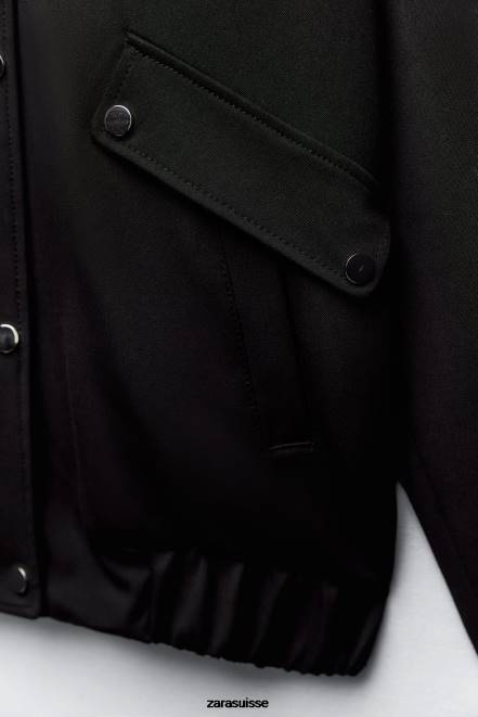 Zara vêtements P66V68 femmes veste bomber à rabat noir