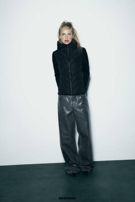 Zara vêtements P66V6 femmes veste matelassée combinée noir