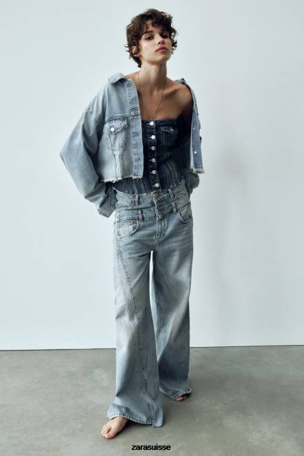 Zara vêtements P66V70 femmes veste en jean courte bleu