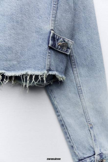 Zara vêtements P66V70 femmes veste en jean courte bleu