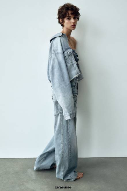 Zara vêtements P66V70 femmes veste en jean courte bleu