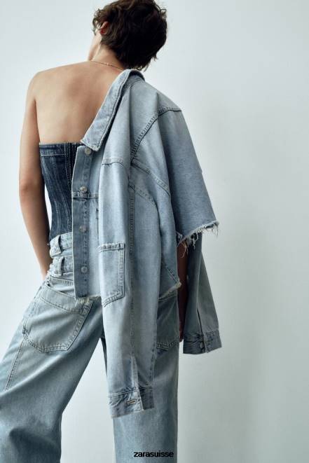 Zara vêtements P66V70 femmes veste en jean courte bleu