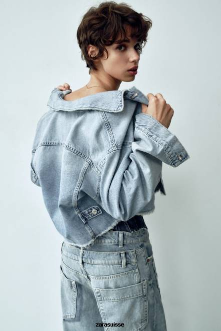 Zara vêtements P66V70 femmes veste en jean courte bleu