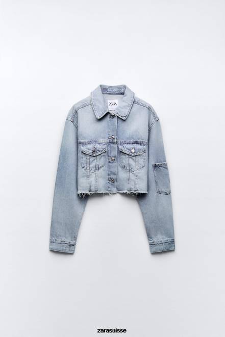 Zara vêtements P66V70 femmes veste en jean courte bleu