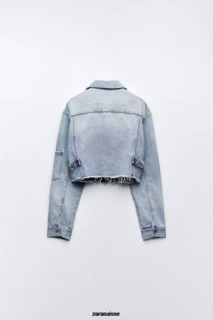 Zara vêtements P66V70 femmes veste en jean courte bleu