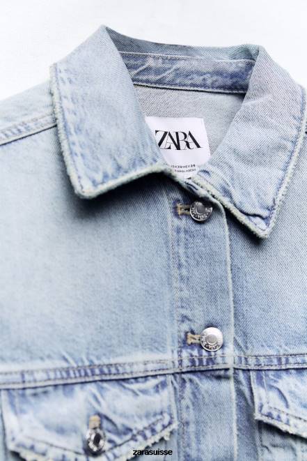 Zara vêtements P66V70 femmes veste en jean courte bleu