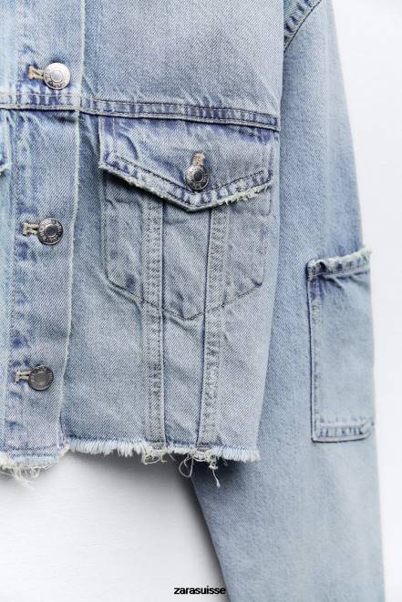 Zara vêtements P66V70 femmes veste en jean courte bleu
