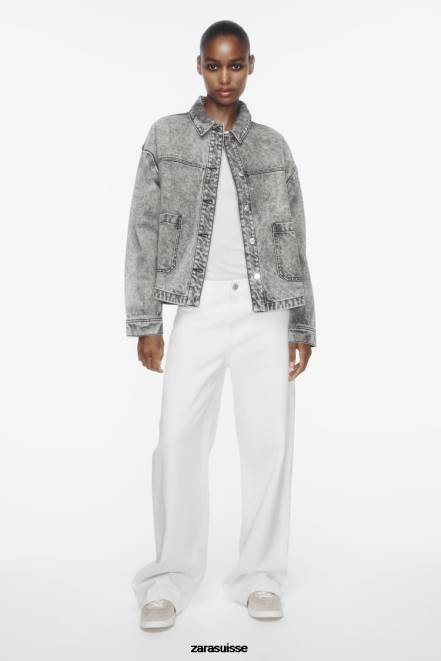 Zara vêtements P66V73 femmes veste en jean à poches z1975 gris