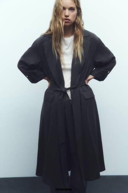 Zara vêtements P66V74 femmes trench long fluide gris