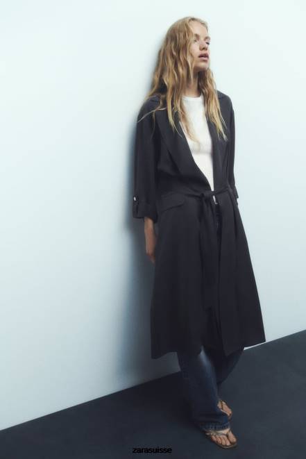 Zara vêtements P66V74 femmes trench long fluide gris