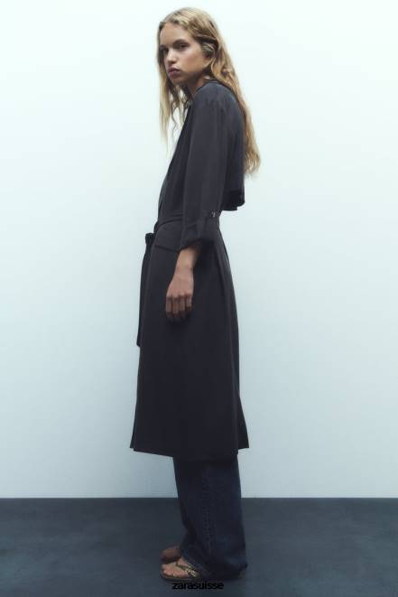 Zara vêtements P66V74 femmes trench long fluide gris