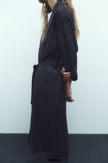 Zara vêtements P66V74 femmes trench long fluide gris