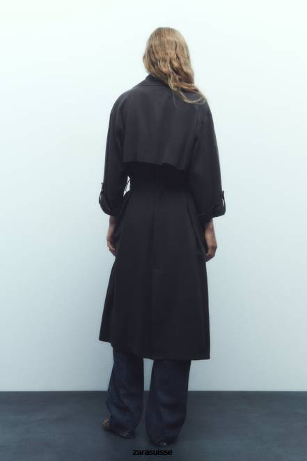 Zara vêtements P66V74 femmes trench long fluide gris
