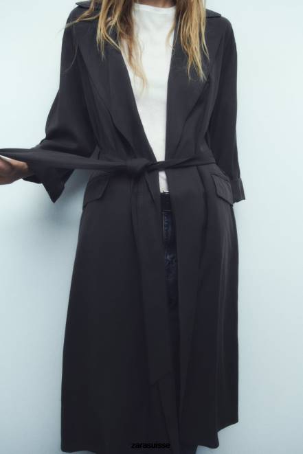 Zara vêtements P66V74 femmes trench long fluide gris