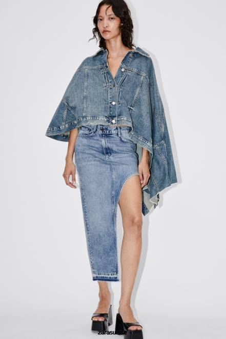 Zara vêtements P66V76 femmes cape en jean asymétrique zw bleu moyen
