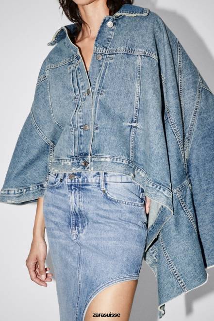Zara vêtements P66V76 femmes cape en jean asymétrique zw bleu moyen