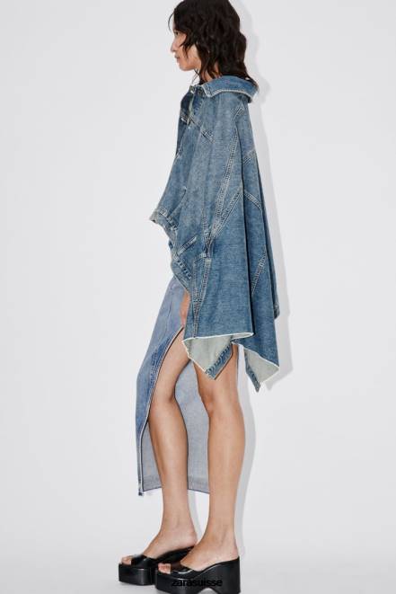 Zara vêtements P66V76 femmes cape en jean asymétrique zw bleu moyen