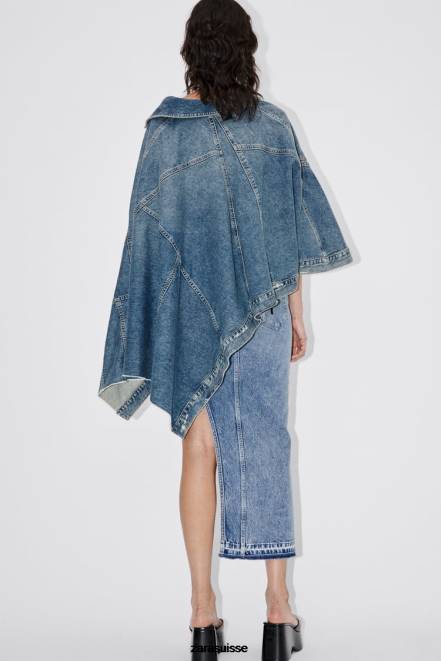 Zara vêtements P66V76 femmes cape en jean asymétrique zw bleu moyen