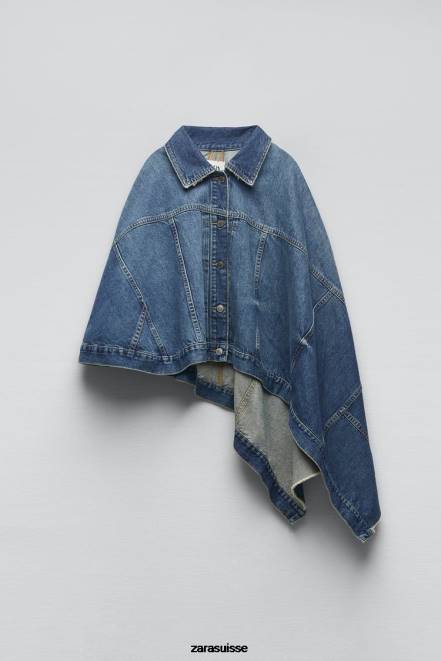 Zara vêtements P66V76 femmes cape en jean asymétrique zw bleu moyen