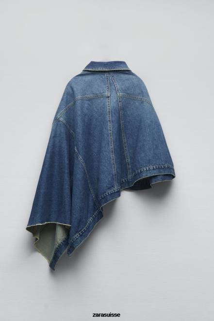 Zara vêtements P66V76 femmes cape en jean asymétrique zw bleu moyen