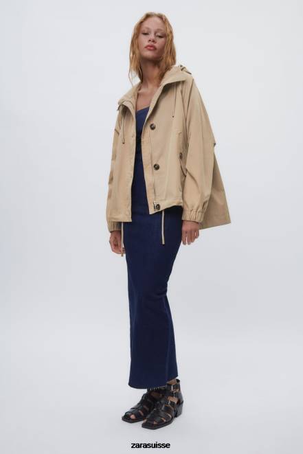 Zara vêtements P66V79 femmes parka courte boutonnée marron/taupe