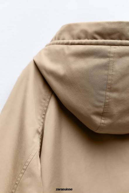 Zara vêtements P66V79 femmes parka courte boutonnée marron/taupe