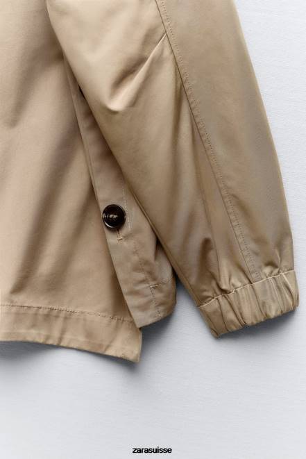 Zara vêtements P66V79 femmes parka courte boutonnée marron/taupe