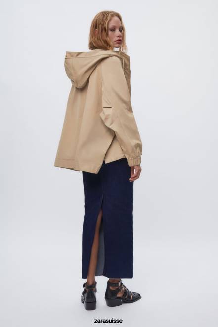 Zara vêtements P66V79 femmes parka courte boutonnée marron/taupe