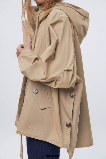 Zara vêtements P66V79 femmes parka courte boutonnée marron/taupe