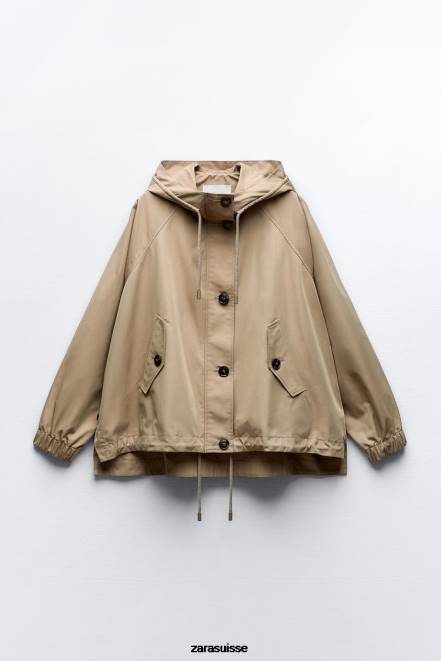 Zara vêtements P66V79 femmes parka courte boutonnée marron/taupe